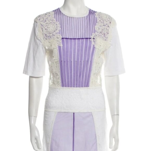 Burberry Striped Lace/Mesh Lavender/White Long Dress S